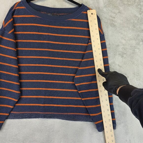 prAna Sweater Womens Small Blue Orange Striped Boatneck Hemp Blend Pullover - Picture 4 of 8